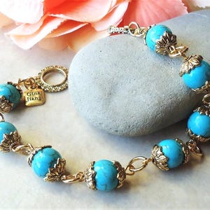 Blue Turquoise Gemstone Bracelet: Bridal Statement Jewelry, Gift, Handmade