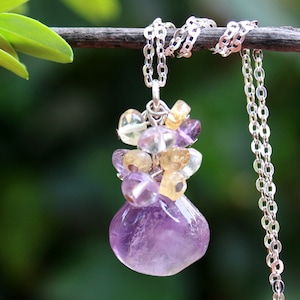Amethyst Stone Pendant Necklace Multi Gemstone Sterling Silver Chain Dainty Cluster Necklace Amethyst Peridot Citrine Bridal Handmade