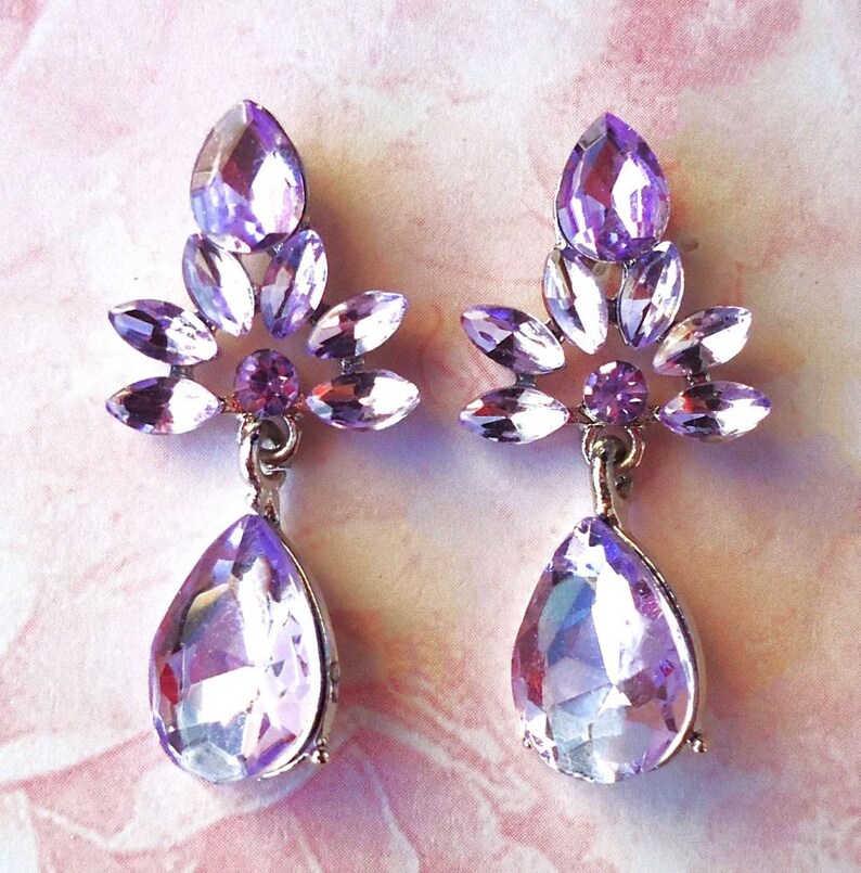 Purple special occasion fashion accessories - Lavender Swarovski Crystal Dangle Post Earrings