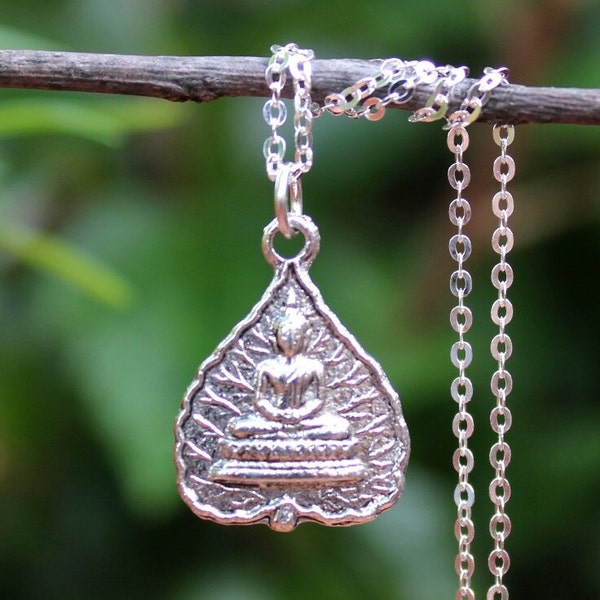 Buddha Pendant Necklace Sterling Silver Chain Metal plated in sterling silver Spiritual Namaste Yoga Statement Gift Gold chakra Handmade