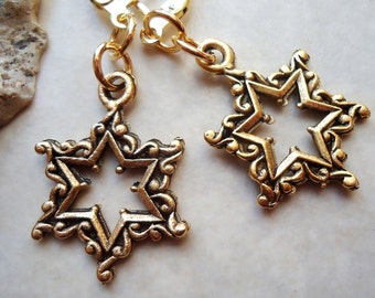 Star of David Dangle Earrings Metal Earrings Gold Drop Earrings Small Earrings Dainty Bridal Judaica Hanukkah Bat-Mitzvah Gift Handmade