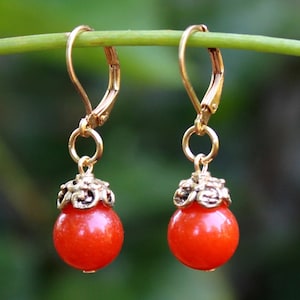 Orange Carnelian Dangle Earrings Orange Stone Gold Silver Drop Bridal Statement Dainty Valentine Holiday Handmade