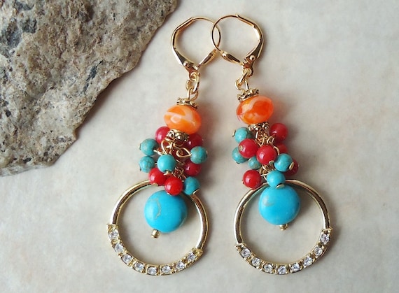 SPARKLER JEWELS Orange Coral Round,925 Sterling Silver,Dangle Earrings,Handmade Gemstone Jewelry