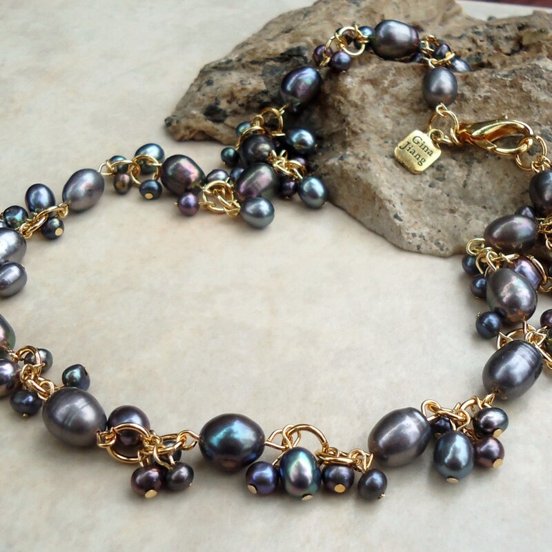 Statement Pearl Necklace in Black main image 1
