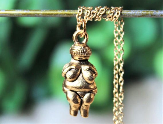 Venus of Willendorf Pendant Necklace: Gold Fertility Goddess, Woman Statement Jewelry, Gift, Handmade