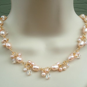 Freshwater Pearl Cluster Necklace, Ivory Pearl, Wedding, Crystals, Statement Necklace, Choker, Bridal,, Beaded Formal, Gift, Handmade