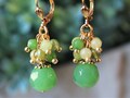 Green Quartz Gemstone Dangle Earrings: Yellow Jade, Gold Bridal Statement Jewelry, Gift, Handmade