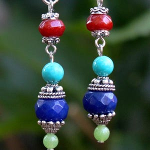 Multi edelsteen hangoorbellen jade turquoise druppel zilver goud statement rood blauw groen bruidsmeisje cadeau handgemaakt