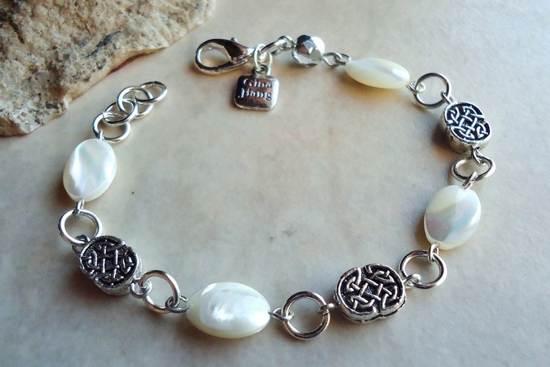 White Mother of Pearl Bracelet.Beach Wedding.Metal Plated in Sterling Silver.Beadwork.Bridal.Formal.Bridesmaid.Mother/'s.Birthday Handmade.