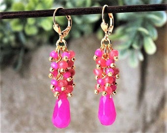 Pink Jade Ohrringe: Turmalin Edelstein Gruppe, Braut Statement Schmuck, Geschenk, handgemacht