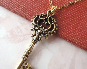 Collana con ciondolo a forma di chiave in oro: gioielli da sposa, regalo, fatti a mano