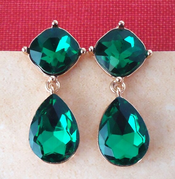Pendientes Colgantes Lágrima Verde De Resina - Vintage, Hipoalergénicos, Para Fiestas Y Diario