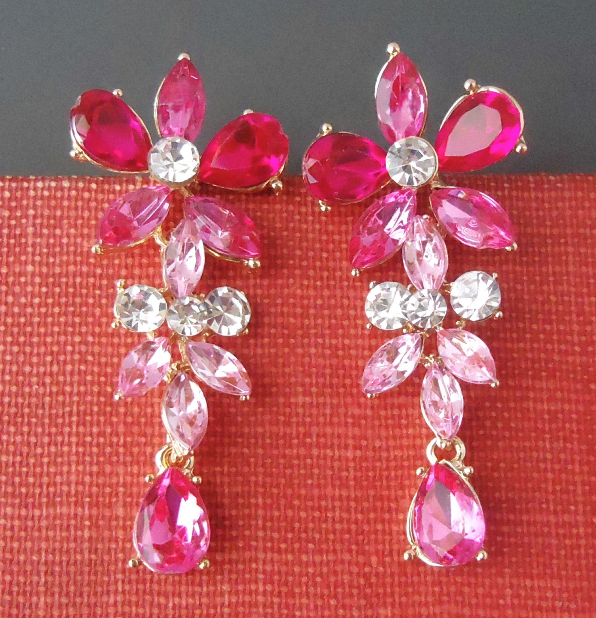 formal hot pink dress accessories Crystal Dangle Post Earrings: Rhinestone Bridal Statement Jewelry, Handmade colour: Yellow