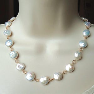 Keshi Coin Pearl Necklace, White Freshwater Pearl, Gold, Silver, Wedding, Choker, Statement, Bridal, Formal, Gift, Handmade