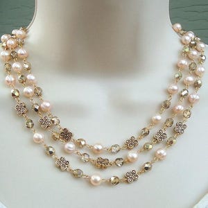 Süßwasser Perle Dreifach Strang Halskette Baumeln Ohrringe Schmuck Set Kristall Silber Gold Statement Braut Weiß Multi Strang Geschenk Handgemacht