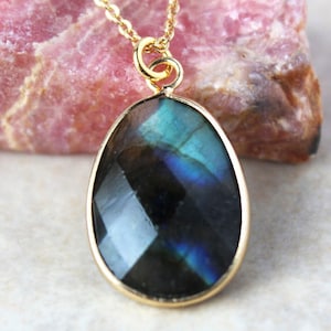 Large Labradorite Pendant Necklace: 18k Gold Filled Chain, Healing Stone,  Gemstone Statement Jewelry, Handmade