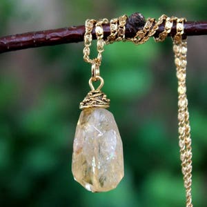 Citrine Stone Pendant Necklace, Yellow Gemstone, 18K Gold Filled Chain, Statement, Bridal, Healing Stone, Layering, Formal, Gift, Handmade