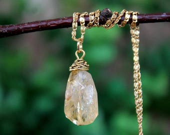 Citrine Stone Pendant Necklace Gemstone 18K Gold Filled Chain Statement Dainty Bridesmaid Bridal Mother's Bohemian Layering Gift Handmade