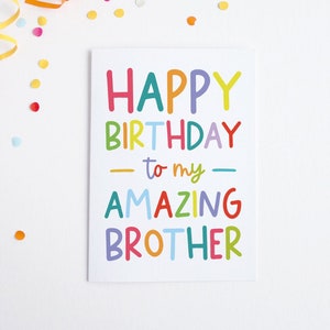 Brother Birthday Card, Amazing Brother Birthday Card, Happy Birthday Brother Card, Best Brother Card, Colorful Little Brother Birthday Card