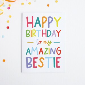 Carte d’anniversaire de meilleur ami, carte étonnante d’anniversaire de bestie, carte d’ami de joyeux anniversaire, carte d’amitié, carte colorée d’anniversaire de bestie