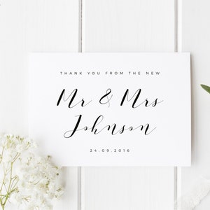 Thank You Wedding Card, Personalised Wedding Card, Calligraphy Wedding Card, From The New Mr & Mrs, Wedding Guest Card, Wedding Date Card