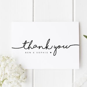 Thank You Wedding Card, Wedding Thankyou Personalised, Simple Wedding Thank You Card, From The New Mr & Mrs, Pretty Wedding Thank You Card image 1