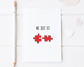 We Just Fit, Pun Anniversary For Him, Funny Anniversary Card, First Anniversary For Her, Jigsaw Pieces Card, Anniversary Card For Wife