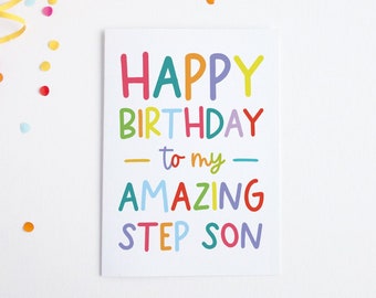 Stepson Birthday Card, Amazing Step Son Birthday Card, Colourful Birthday Card, Happy Birthday Step-Son Card