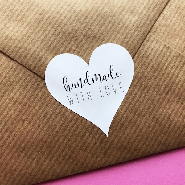 Handmade With Love Sticker, Heart Made With Love Label, Packaging Stickers, Wedding Invitations Labels, Favor Labels, Gift Wrapping Stickers