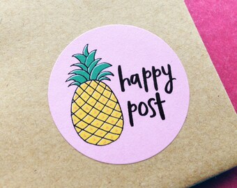 Happy Mail Stickers, Pineapple Stickers, Happy Post Sticker Sheet, Postage Packaging Stickers, Snail Mail Sticker, Envelope Seal, Fun Labels