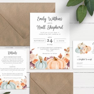 Autumn Wedding Invitation, Pumpkin Invitation Suite, Halloween Wedding Invitation, Fall Floral Wedding Invite, Pretty Pumpkin Wedding Invite