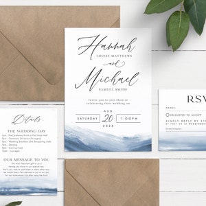 Navy Wedding Invitation Set, Nautical Wedding Invite, Wedding Invitation With RSVP, Wedding Details Card, Nautical Wedding Theme