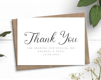 Simple Wedding Thank You Cards, Personalised Thank You For Celebrating With Us Cards, Script Thank You Cards, Thank You Cards With Envelopes