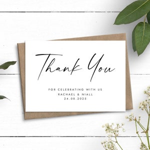 Cartes de remerciement de mariage simples, carte de remerciement de mariage personnalisée, cartes de remerciement en vrac, cartes de remerciement de calligraphie avec enveloppes