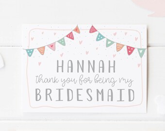 Bunting Bridesmaid Card, Thank You For Being My Bridesmaid, Flower Girl Card, Maid Of Honour Wedding Card, Bridesmaid Card, Bunting Wedding