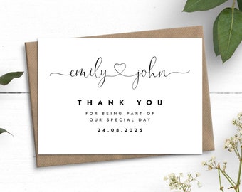 Wedding Thank You Cards, Pretty Heart Cards, Personalised Wedding Thanks Card, Simple Thank You Cards With Envelopes, Bulk Thank You Cards