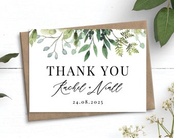 Greenery Wedding Thank You Cards, Personalised Wedding Cards, Botanical Thank You Cards With Envelopes, Bulk Thank You Cards