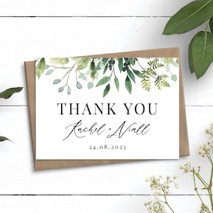 Cartes de remerciement de mariage Greenery, cartes de mariage personnalisées, cartes de remerciement botaniques avec enveloppes, cartes de remerciement en vrac