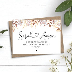 Carte de mariage personnalisée, carte de mariage automne, carte de félicitations de mariage, carte de voeux pour couple de nouveaux mariés, le jour de votre mariage
