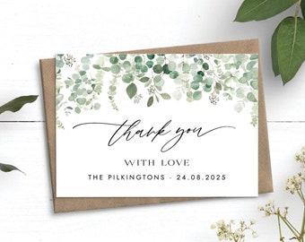 Eucalyptus bruiloft bedankkaarten, gepersonaliseerde trouwkaarten, groen bedankkaarten met enveloppen, bulk bedankkaarten