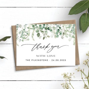 Cartes de remerciement de mariage à l’eucalyptus, cartes de mariage personnalisées, cartes de remerciement de verdure avec enveloppes, cartes de remerciement en vrac