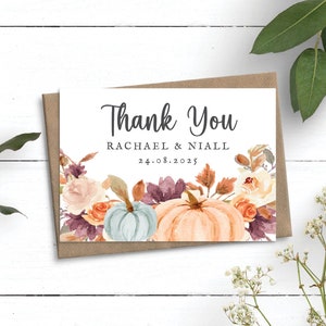 Cartes de remerciement de mariage à la citrouille, cartes de mariage personnalisées, cartes de remerciement de mariage d’Halloween avec enveloppes, cartes de remerciement en vrac