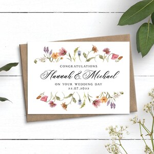 Carte de mariage personnalisée, carte de mariage fleur, carte de félicitations de mariage, carte de voeux pour couple nouvellement marié, le jour de votre mariage