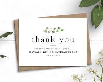 Personalised Wedding Cards, Greenery Wedding Thank You Cards, Eucalyptus Thank You Cards With Envelopes, Bulk Thank You Cards