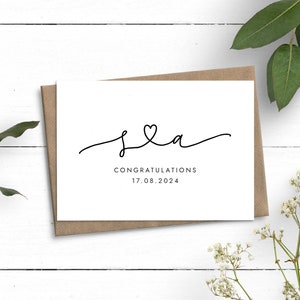 Carte de mariage personnalisée, carte de fiançailles avec initiales, carte de fiançailles de félicitations, carte-cadeau de mariage, pour le jour de votre mariage
