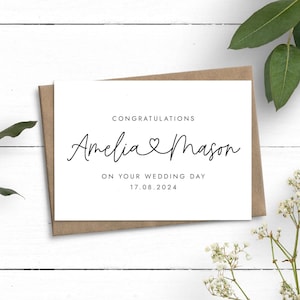 Carte de mariage personnalisée, carte personnalisée de noms de couple et de date, carte de mariage de félicitations, carte-cadeau de mariage, sur votre carte de jour de mariage