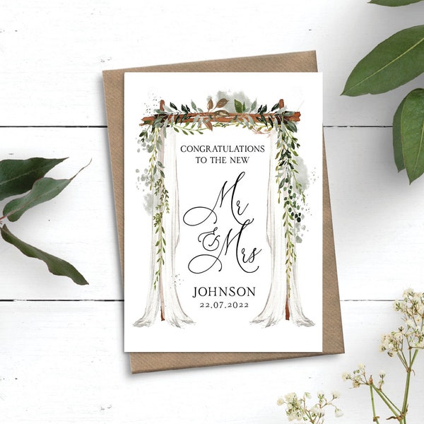 Personalised Wedding Card, Mr & Mrs Wedding Card, Congratulations Wedding Card, Wedding Arch Card, Newly Married Couple Greeting Card