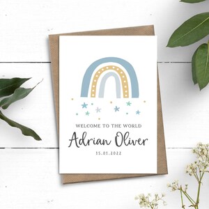 Carte arc-en-ciel personnalisée pour nouveau-né, carte de bienvenue dans le monde, carte pour nouvelle arrivée, félicitations pour nouveau-né, carte souvenir arc-en-ciel