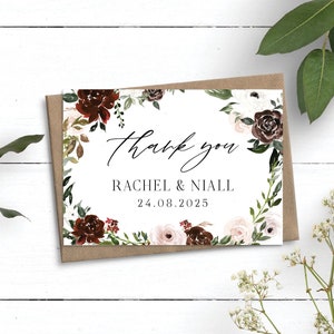 Cartes de remerciement de mariage personnalisées, cartes de remerciement florales d’automne avec enveloppes, pack de cartes de remerciement de mariage d’hiver, fleurs Boho