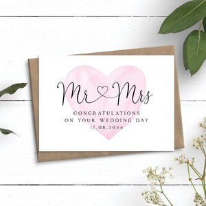 Carte de mariage personnalisée, carte de mariage de cœur, carte de mariage de M. et Mme, carte de nom et de date de couple personnalisée, carte de mariage de félicitations